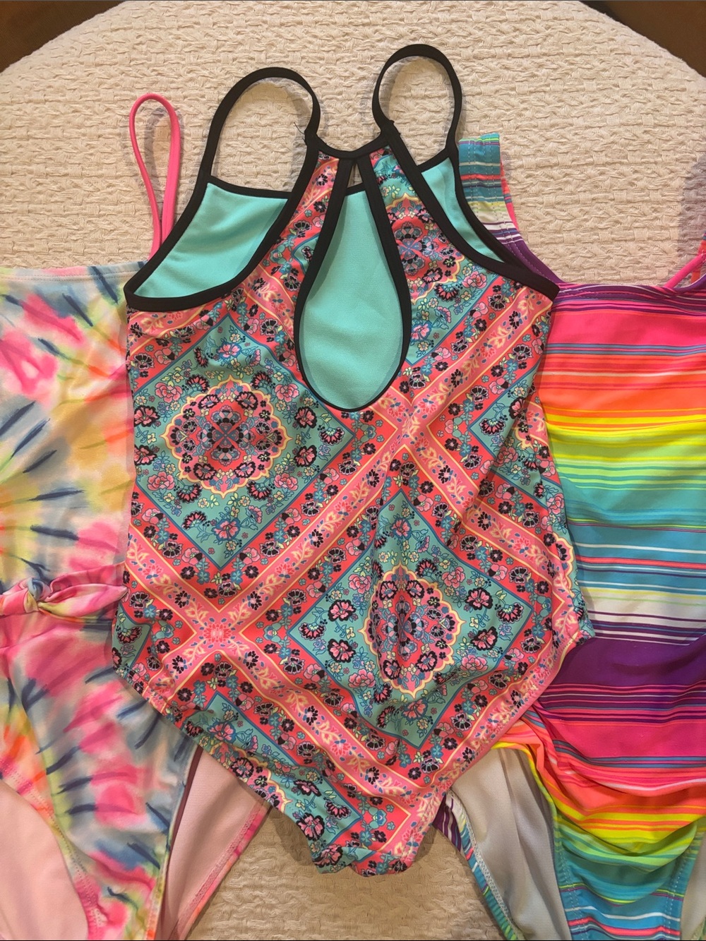 Set of 3 Girls' Patterned One-Piece Swimsuits size 7-8 - Picture 3 of 10
